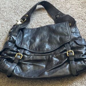 Kooba Black Leather Shoulder Bag with Gold Accents